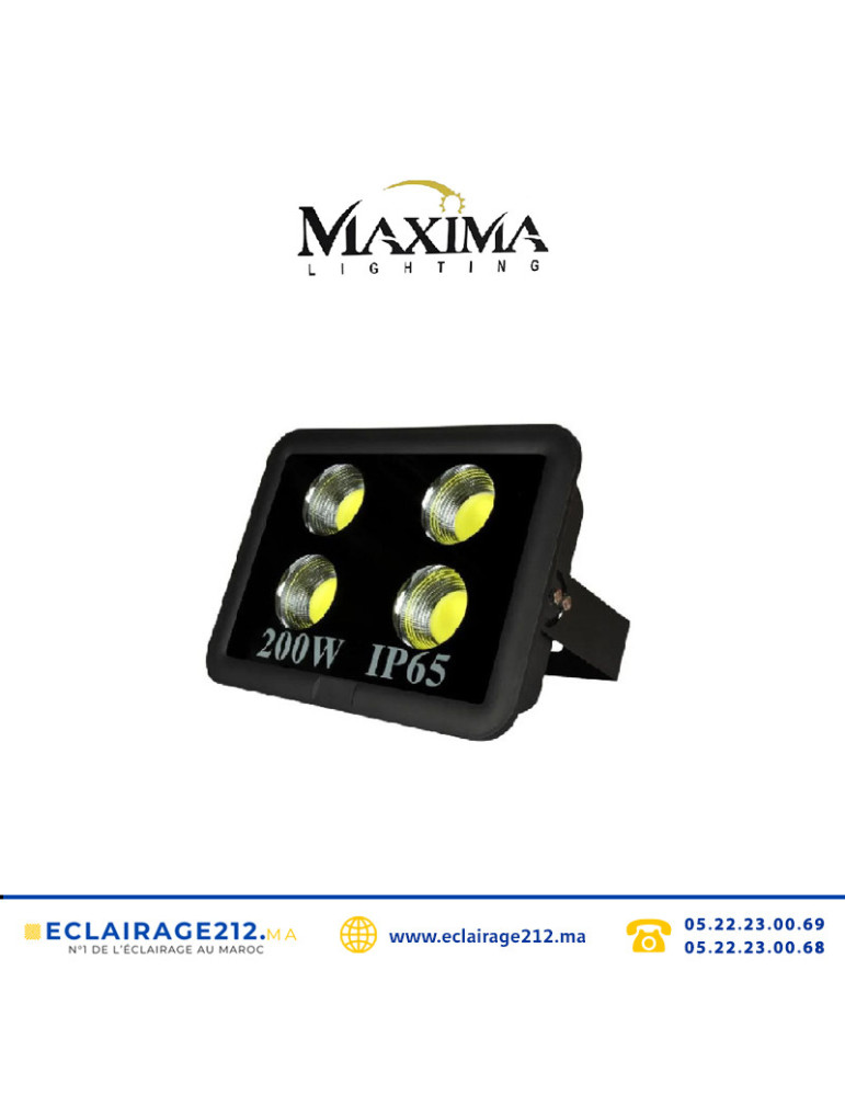 Projecteur LED MAXIMA Lighting 200W 6000°K IP65 Casablanca Maroc