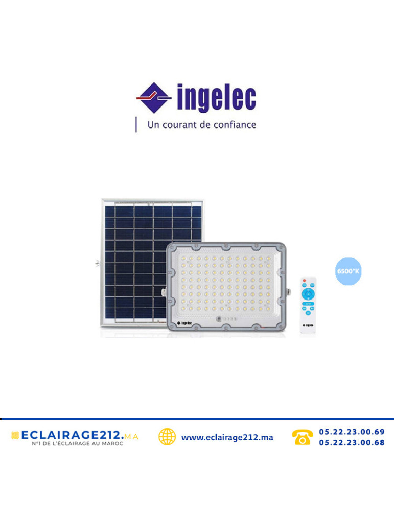 Projecteur LED solaire INGELEC 500W 6500°K PJSOL500S2 Casablanca Maroc
