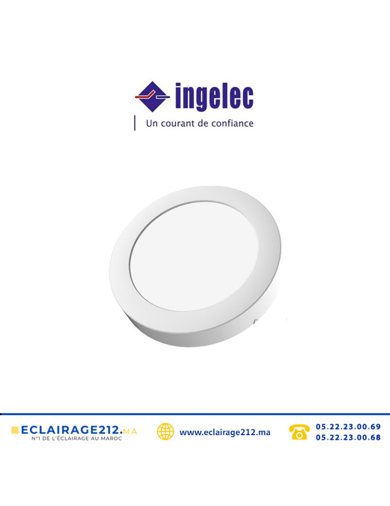 Panel LED Ingelec Rond apparent 18W 6500°K PLBR18AB Casablanca Maroc
