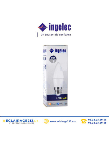 Ampoule LED flamme INGELEC E27 6W 3000°K LEDF06E27J