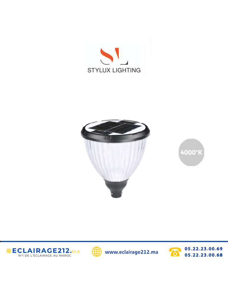 Lanterne LED solaire Stylux 28W 4000°K Casablanca Maroc