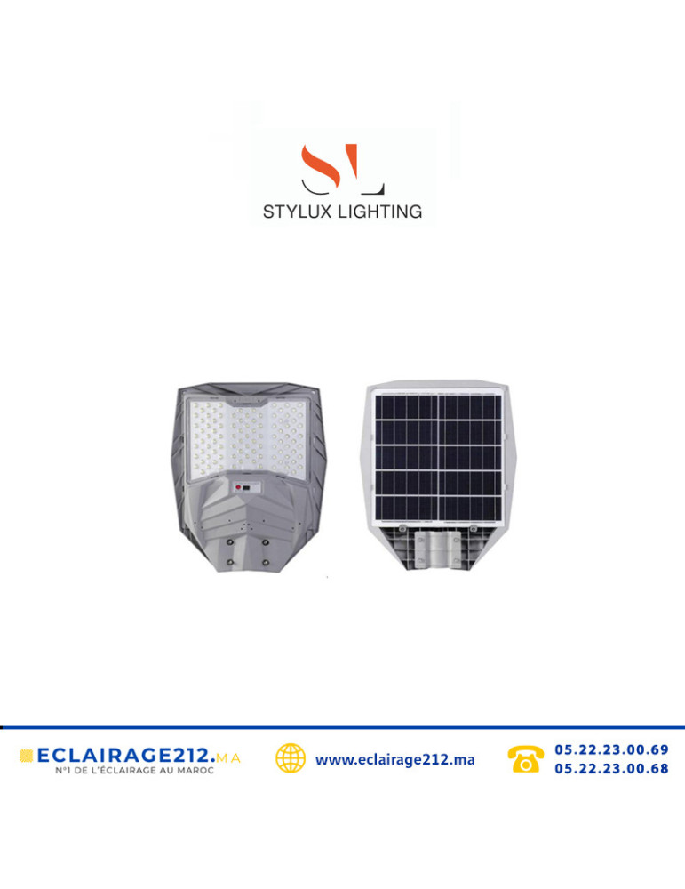 Luminaire LED solaire STYLUX 200W 6000°K éclairage publique Casablanca Maroc