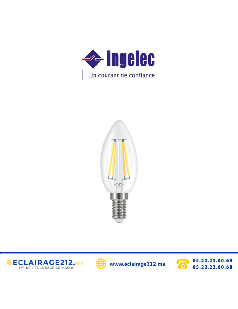 Ampoule LED INGELEC bougie filament 4W 3000°K LLFB4E14CJ Casablanca Maroc