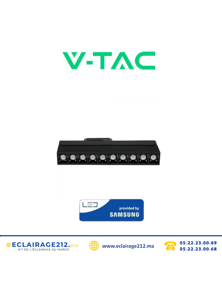 Projecteur laser sur rail V-TAC 25W 4000°K en aluminium Noir Casablanca Maroc
