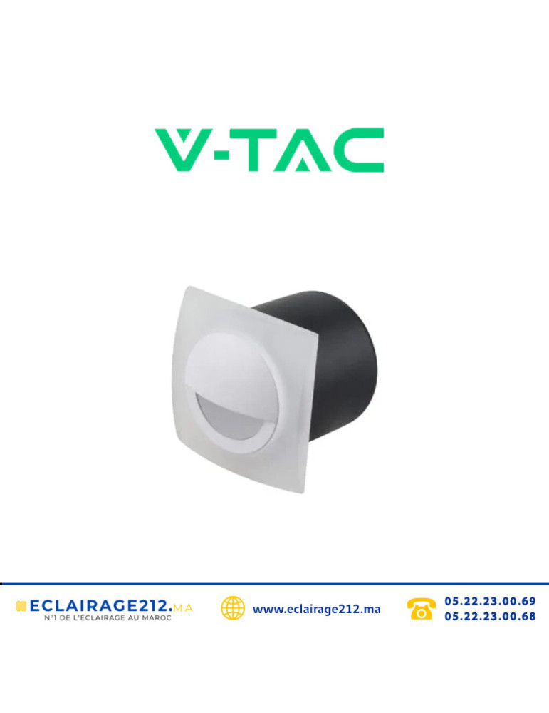 Balisage V-TAC carré 3W 7x6.2cm 3000°K blanc SKU93538