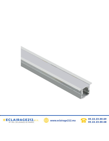 Profilé LED encastré 24.5x12.2mm aluminium gris couvercle blanc B3L Casablanca Maroc