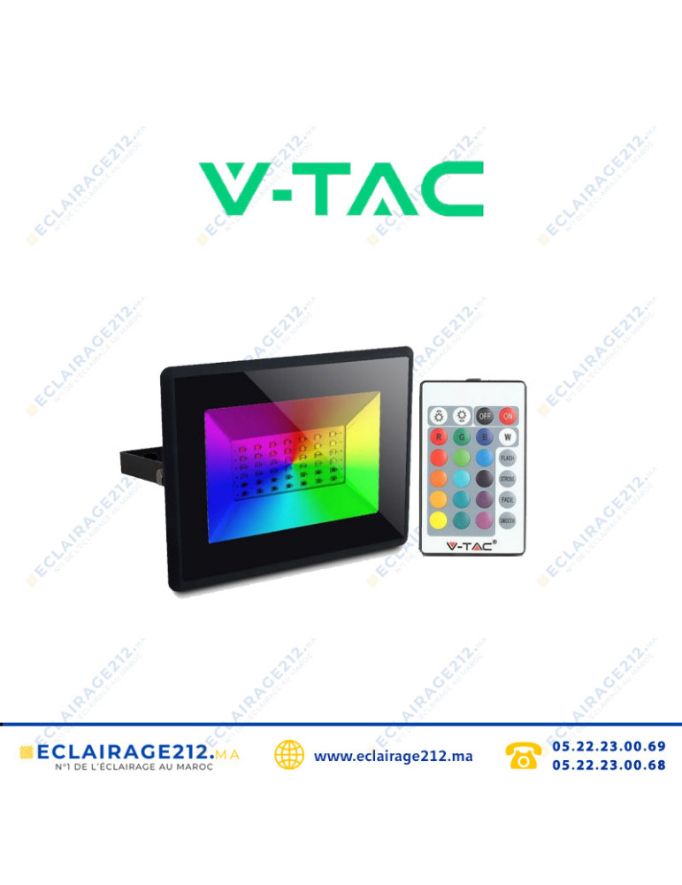 Projecteur LED V-TAC 30W RGB IP65 SKU5995 Casablanca Maroc