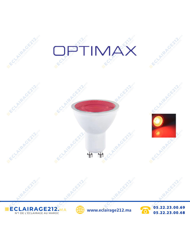 Lampe LED GU10 Optimax 8W rouge Casablanca Maroc