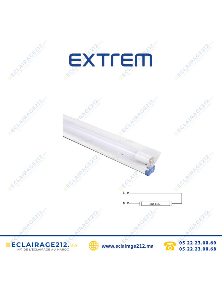 Réglette LED T8 Extrem 120cm 80W 6500°K IP20 Casablanca Maroc