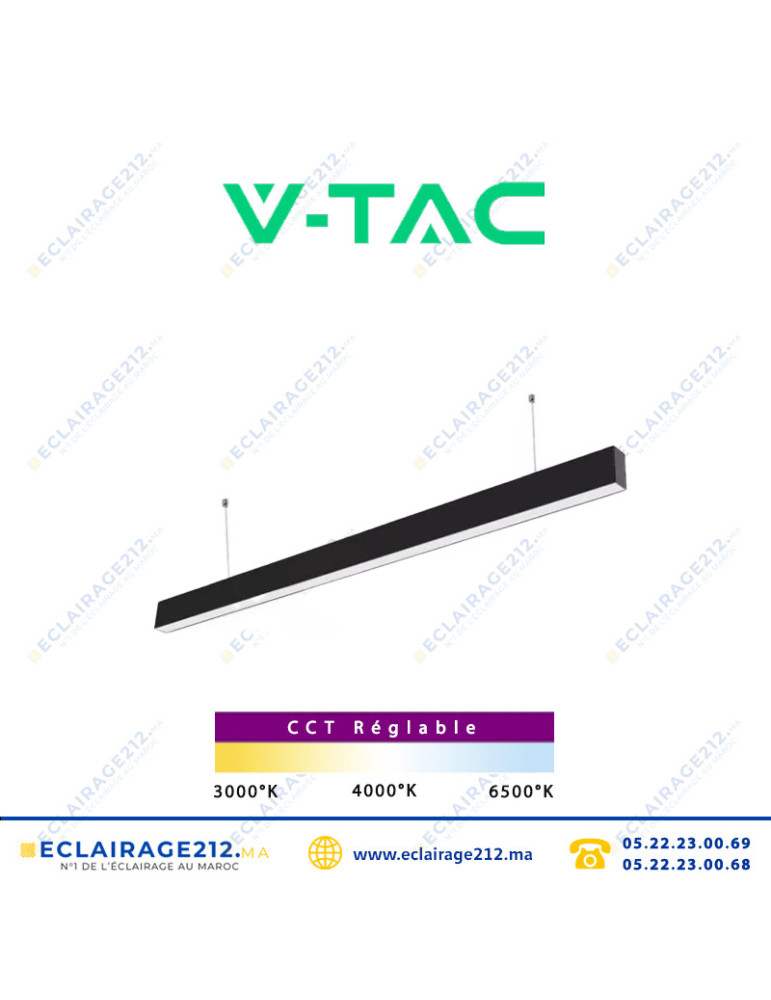 Suspension LED V-TAC noir 120cm 40W CCT SKU97459 Casablanca Maroc