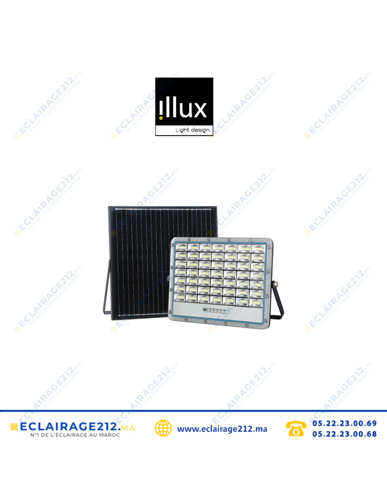 Projecteur Solaire LED 200W ILLUX 6500°K ILLPLSA200B Casablanca Maroc